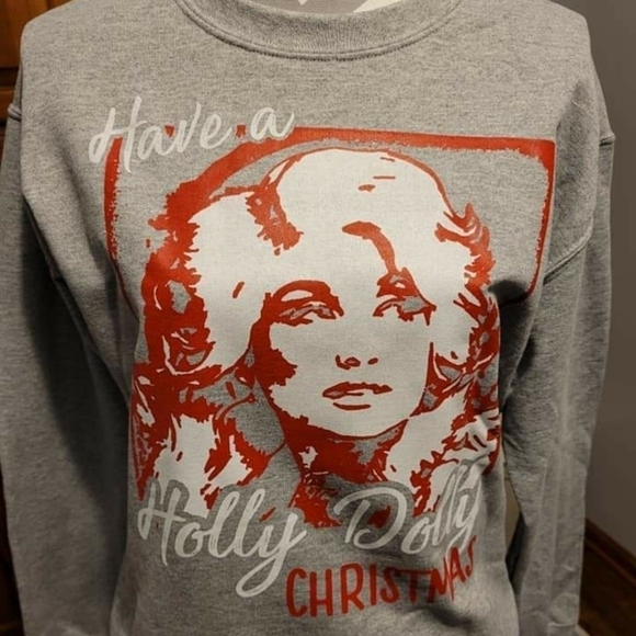 Holly Dolly Christmas Gray Sweatshirt - Picture 1 of 1